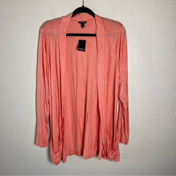 Torrid Coral Curved Cardigan Slub Cocoon Cardigan Open Front Sweater 2X NWT - Picture 3 of 14